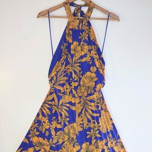 Lulumari Floral Wide Leg Halter Jumpsuit Pleated Boho Mod  Women's Medium